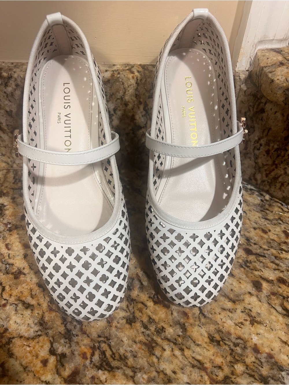 Louis Vuitton White Perforated Monogram Mary Jane Flats